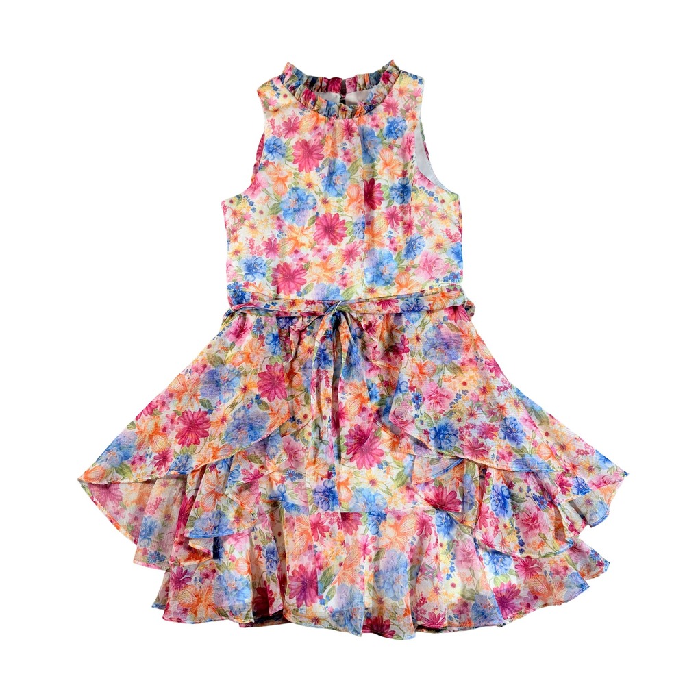 Gianni Bini Big Girls Size 10 Tiered Chiffon Floral Dress Ruffle Mock Neck NWT